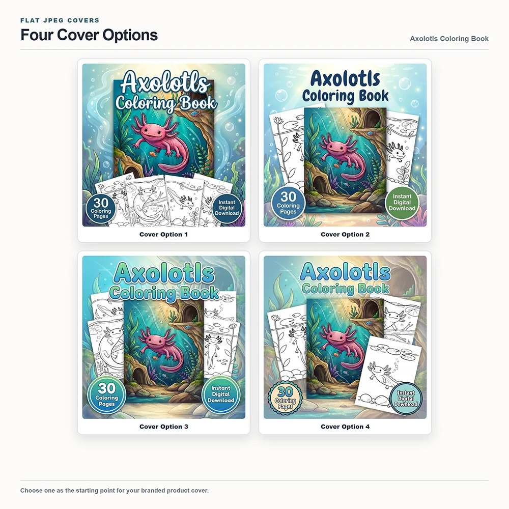 Axolotls Coloring Your Brand PLR cover options