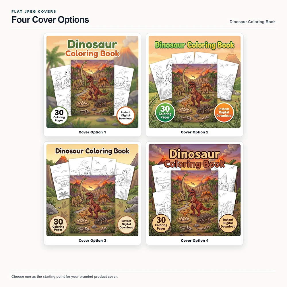 Dinosaur Coloring Your Brand PLR cover options