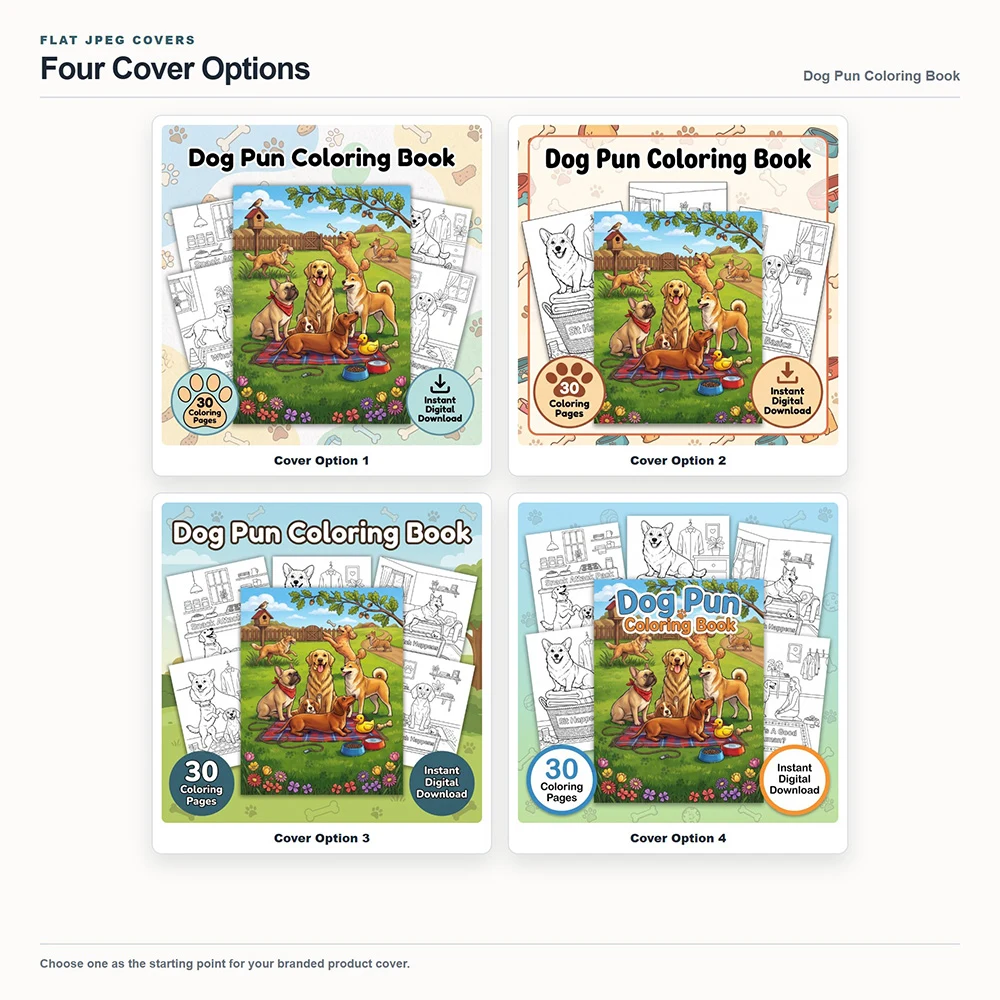 Dog Pun Coloring Your Brand PLR cover options