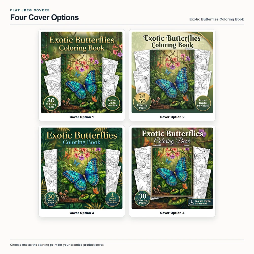 Exotic Butterflies Coloring Your Brand PLR cover options
