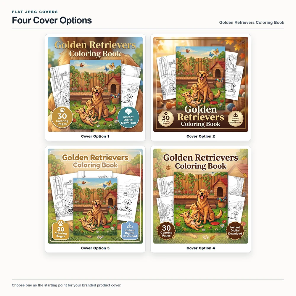 Golden Retrievers Coloring Your Brand PLR cover options