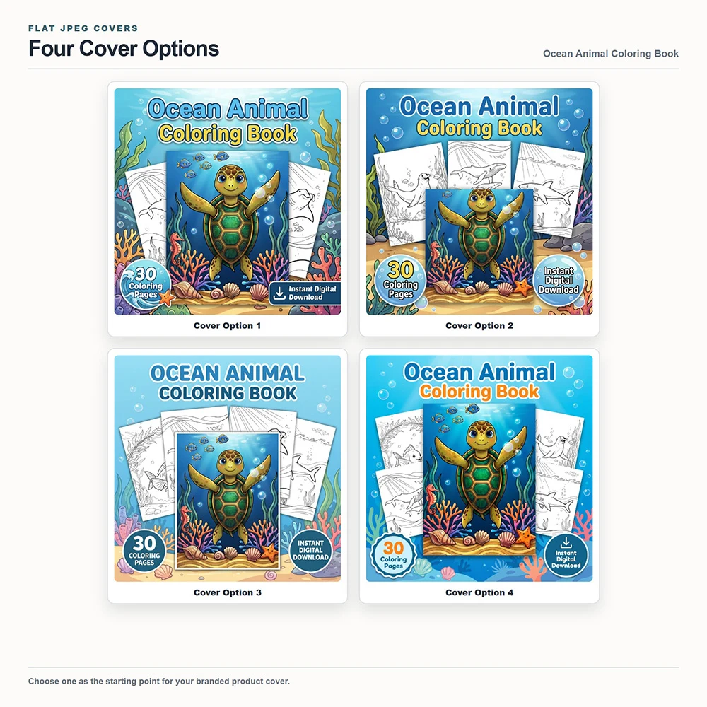 Ocean Animal Coloring Your Brand PLR cover options