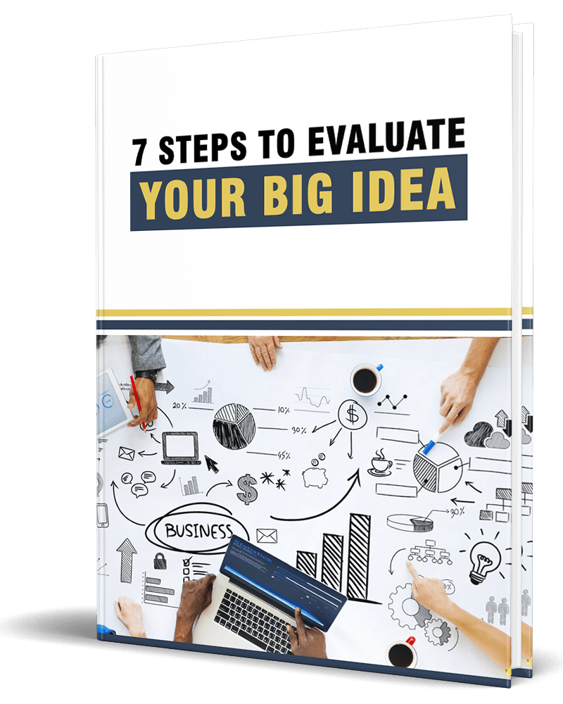 3D cover mockup for '7 Steps to Evaluate Your Big Idea' PLR eBook.