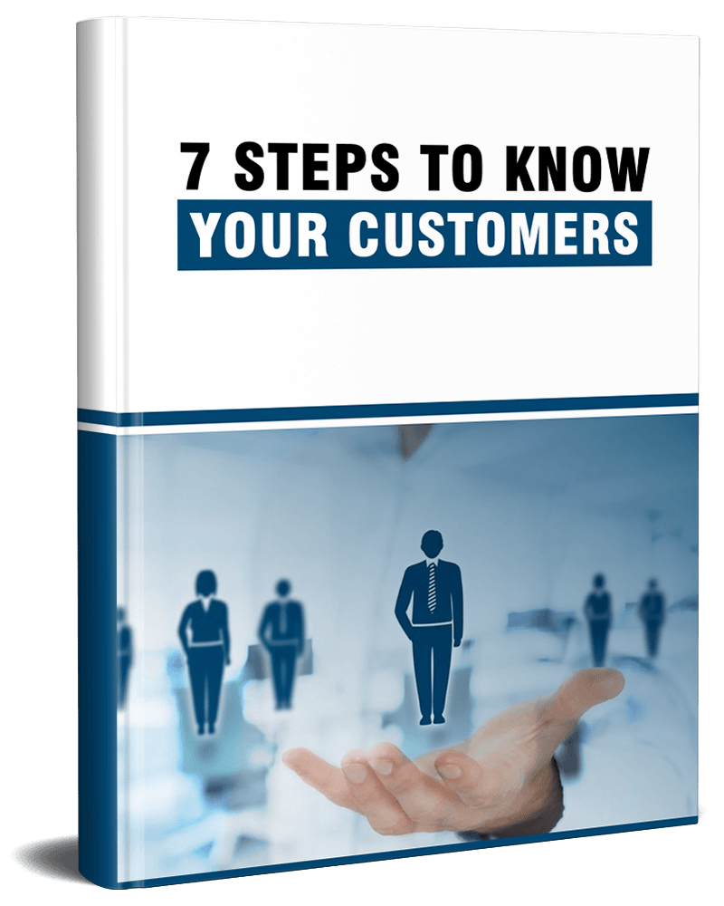 3D cover mockup for the '7 Steps to Know Your Customers' PLR eBook.