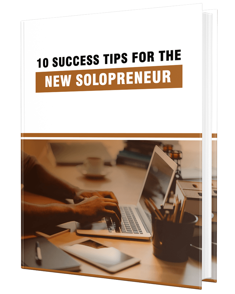 3D cover for '10 Success Tips for the New Solopreneur' PLR eBook.