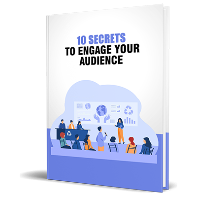3D book cover for 'Secrets to Engage Your Audience' PLR eBook.