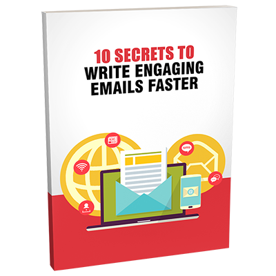 Cover mockup for 'Secrets to Write Engaging Emails Faster' PLR eBook.