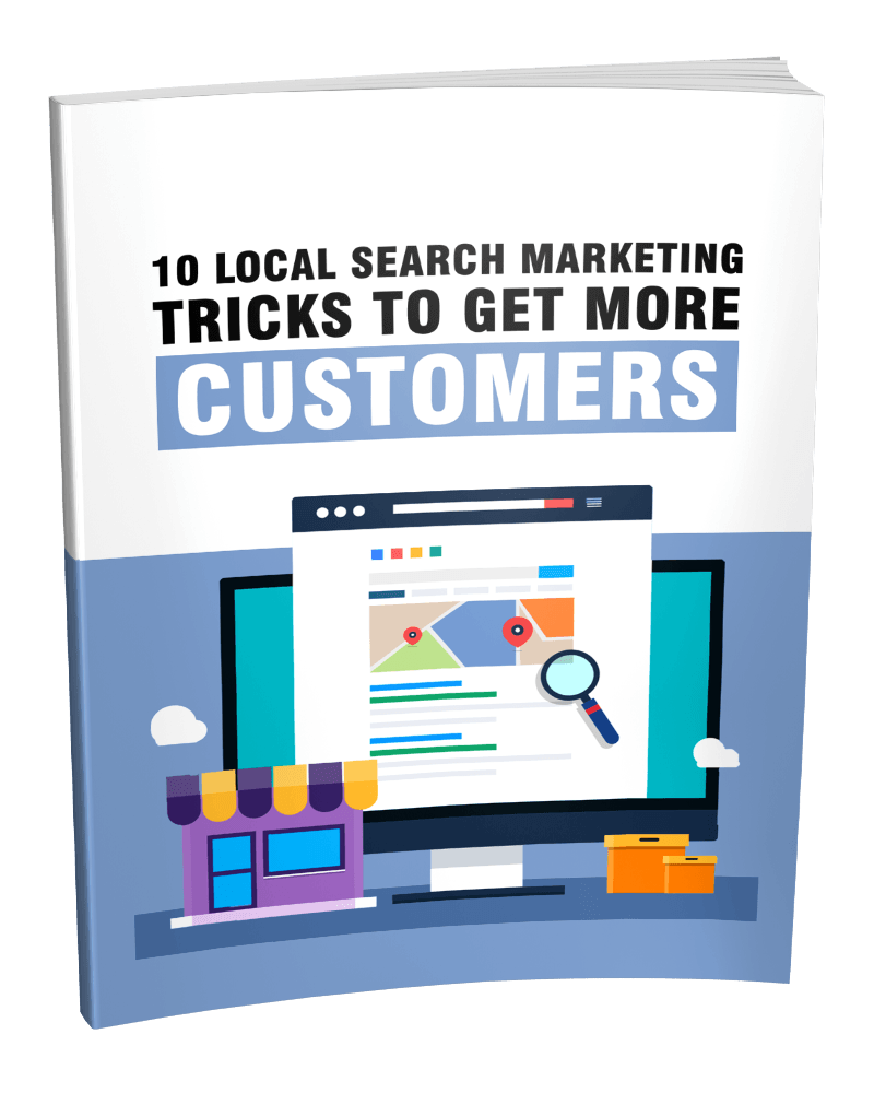 3D cover for '10 Local Search Marketing Tricks' PLR eBook.