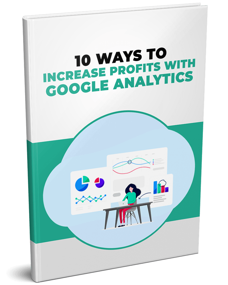3D book cover for 'Increase Profits With Google Analytics' PLR eBook.