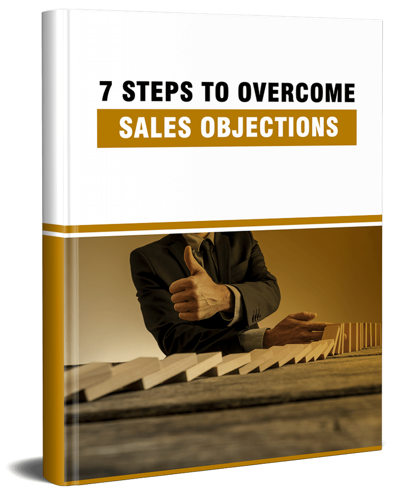 Cover design for '7 Steps to Overcome Sales Objections' PLR eBook.