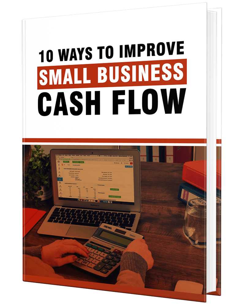 E-cover mockup for '10 Ways to Improve Small Business Cash Flow' PLR eBook.