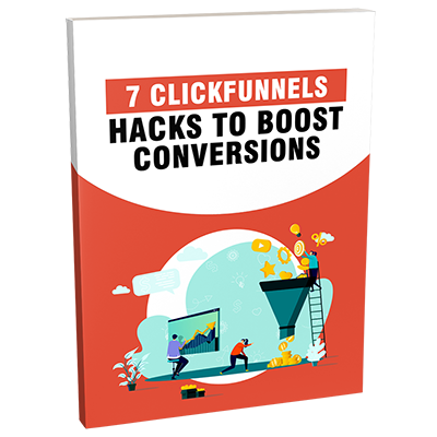 3D cover mockup for '7 ClickFunnels Hacks to Boost Conversions' PLR eBook.