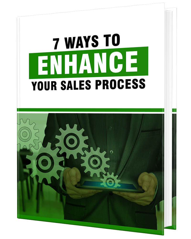 3D cover for '7 Ways to Enhance Your Sales Process' PLR eBook.
