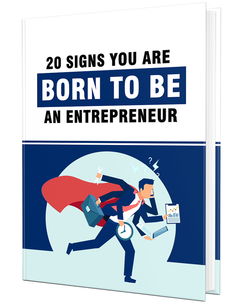 3D mockup of 'Born to Be an Entrepreneur' PLR eBook inspiring startup and business success.