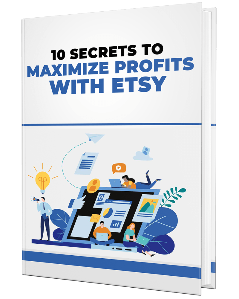 3D book cover for 'Secrets to Maximize Profits With Etsy' PLR eBook.