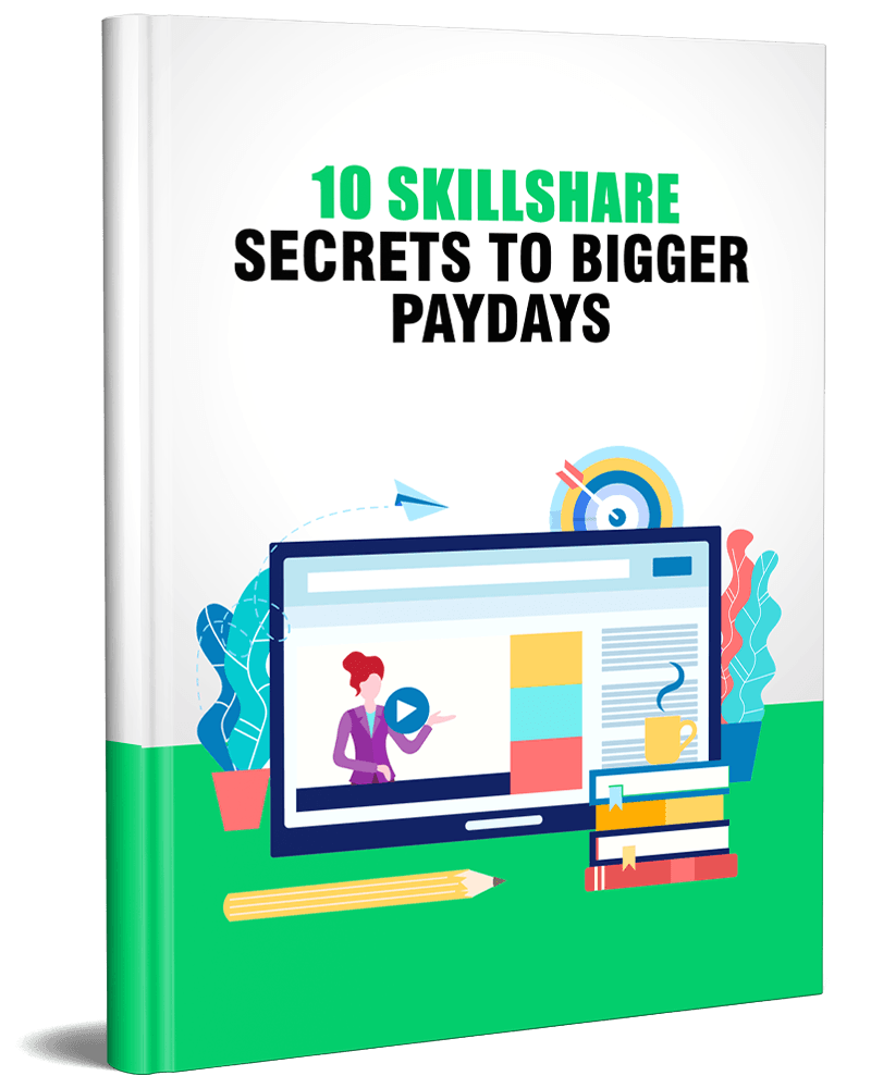 3D cover mockup of 'Skillshare Secrets to Bigger Paydays' PLR eBook on maximizing online income.