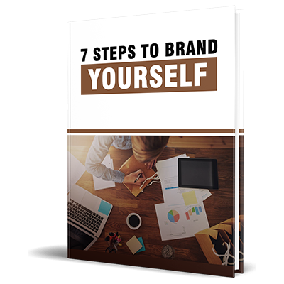 3D mockup of the '7 Steps to Brand Yourself' PLR eBook showcasing personal branding strategies.