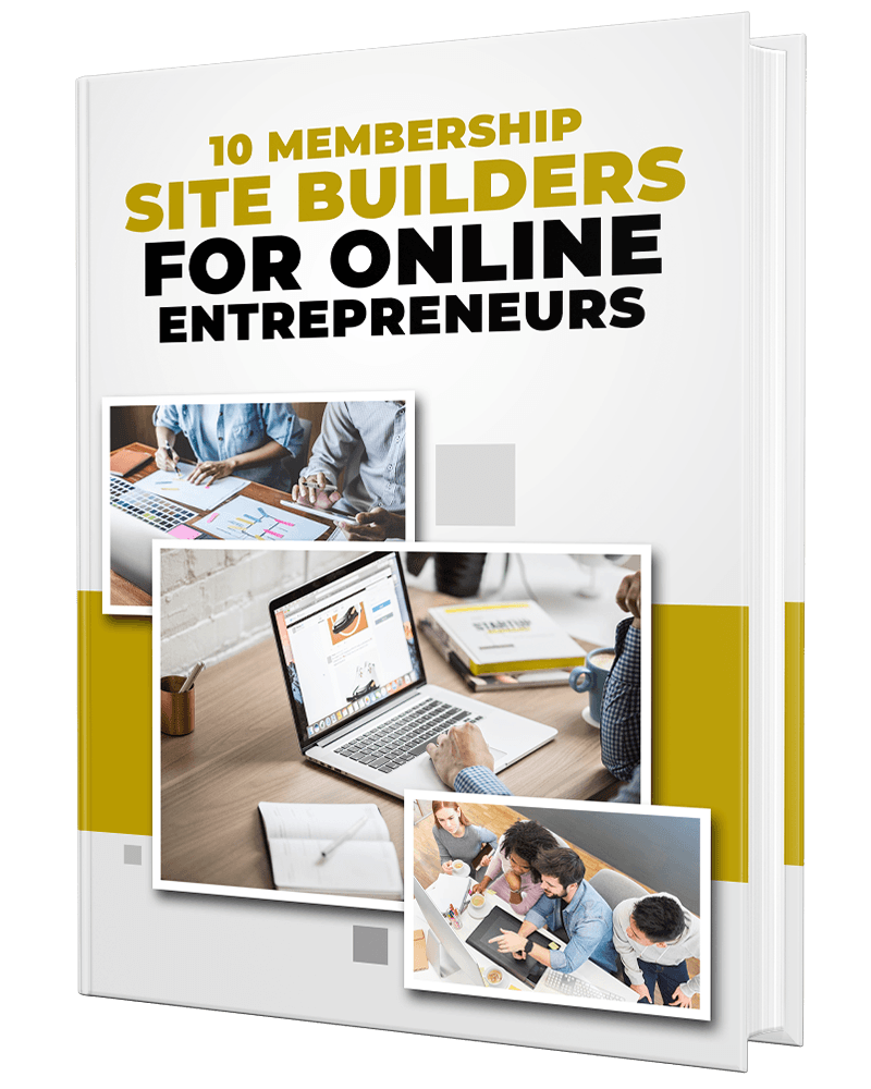 3D mockup of 'Membership Site Builders for Online Entrepreneurs' PLR eBook on creating subscription sites.