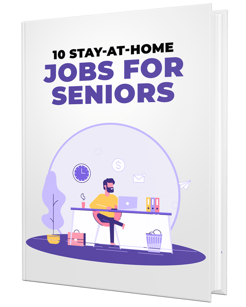 3D mockup of 'Stay-at-Home Jobs for Seniors' PLR eBook featuring income opportunities for retirees.