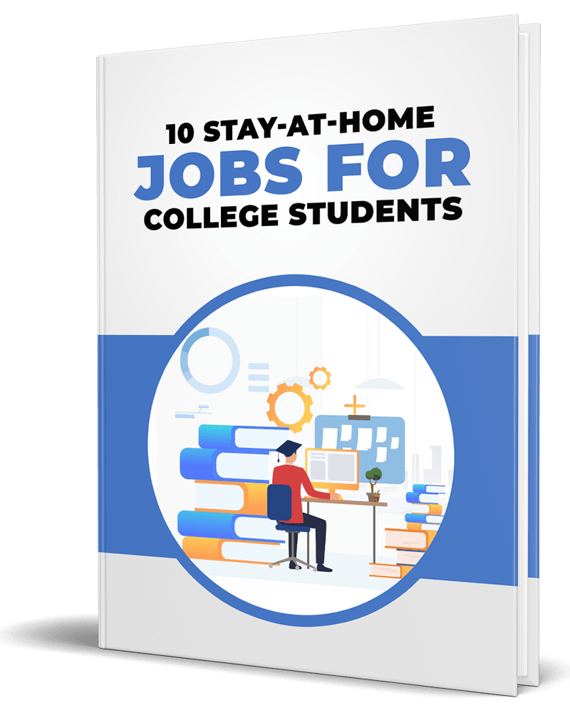 3D mockup of 'Stay-at-Home Jobs for College Students' PLR eBook on online income ideas for students.