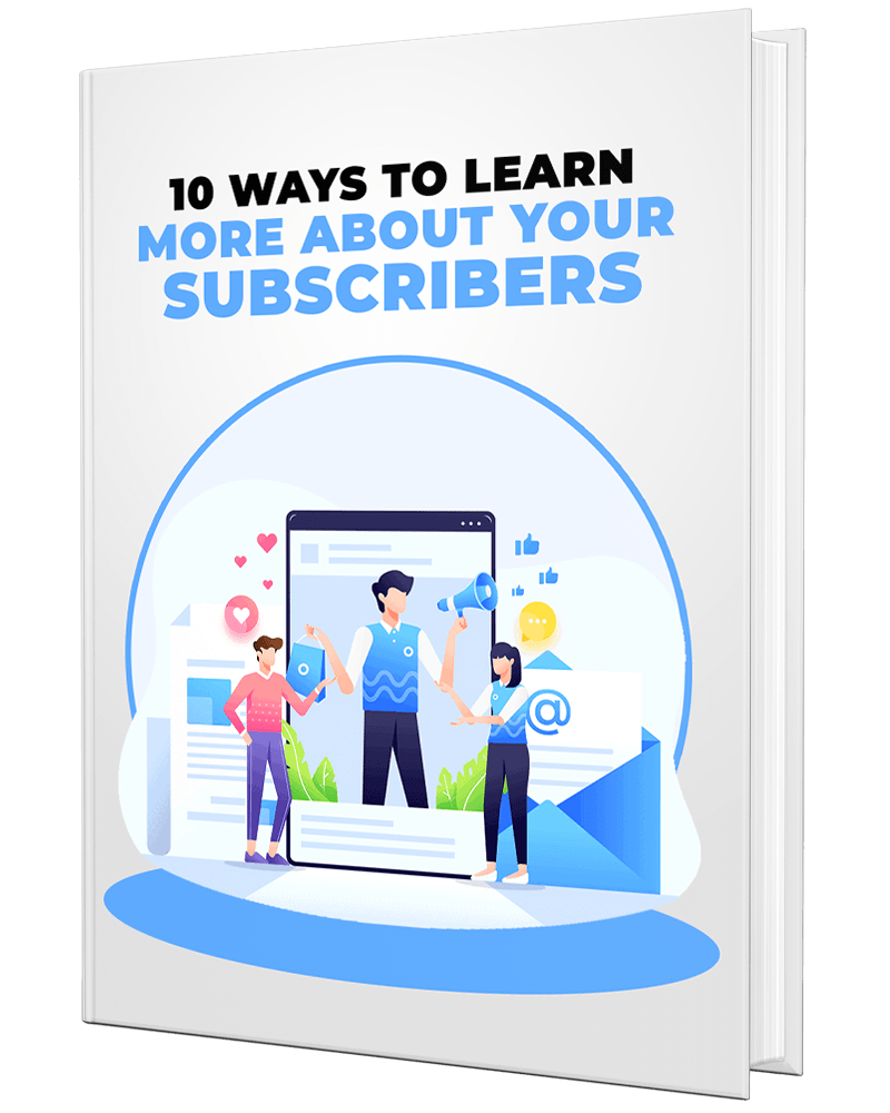 3D mockup of 'Ways to Learn More About Your Subscribers' PLR eBook on audience research and engagement.