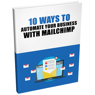 3D cover mockup of 'Automate Your Business With Mailchimp' PLR eBook on email marketing automation.