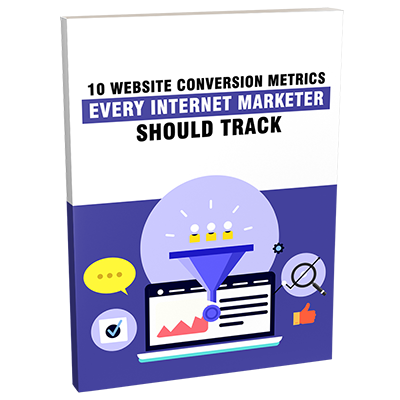 3D mockup of '10 Website Conversion Metrics' PLR eBook detailing key analytics for higher sales.