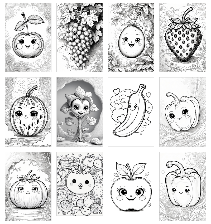 fruit vegetable coloring pages (printable)