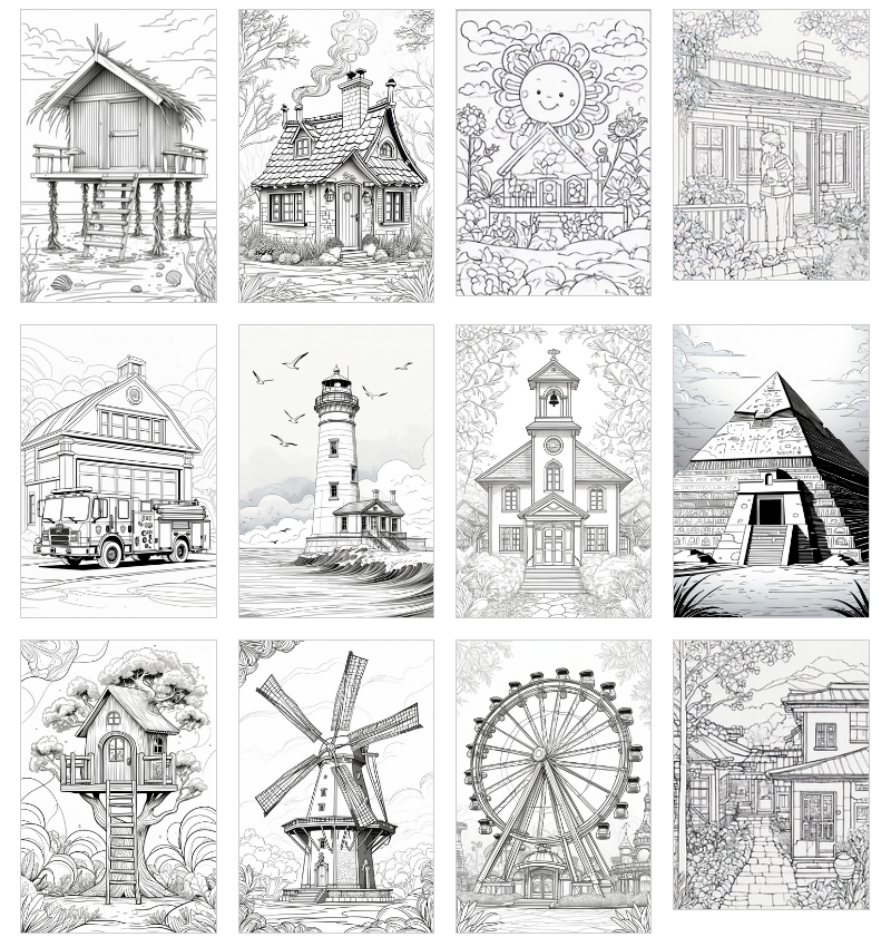 structure architecture coloring pages