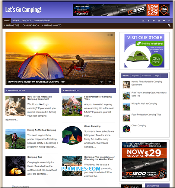 camping and hiking PLR website